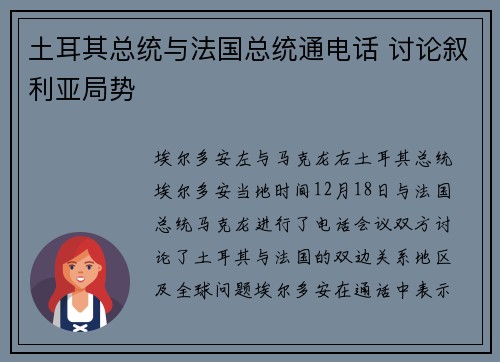 土耳其总统与法国总统通电话 讨论叙利亚局势
