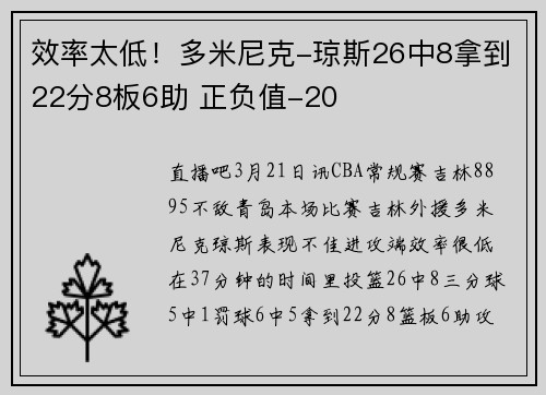 效率太低！多米尼克-琼斯26中8拿到22分8板6助 正负值-20